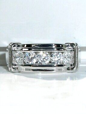 925 STERLING SILVER Men’s 5 CZ Stone Band Ring